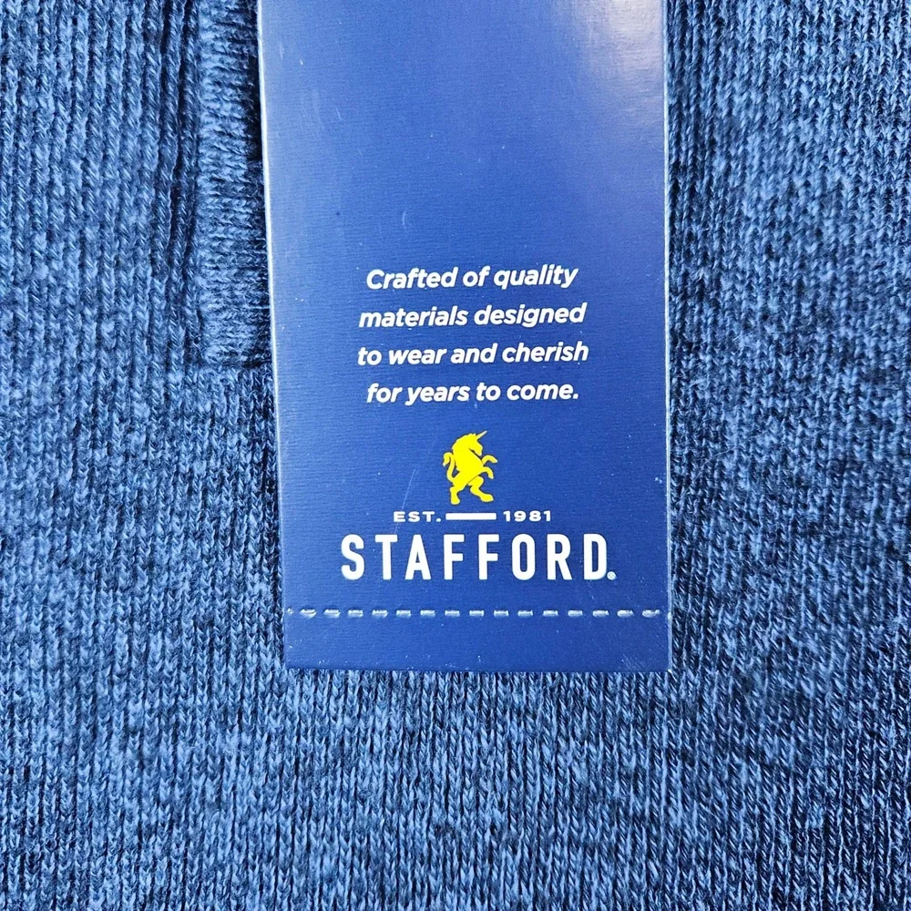 NEW Stafford Men's Navy Heather Textured Blue Polo Shirt Linen/Cotton Size S NWT